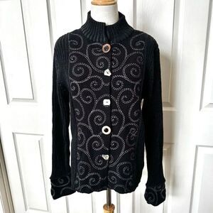 Icelandic Design wool black swirl button down sweater/jacket